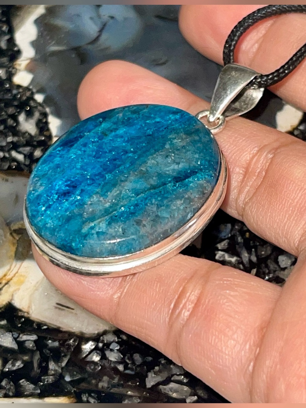 Blue Apatite Crystal Pendant 2”